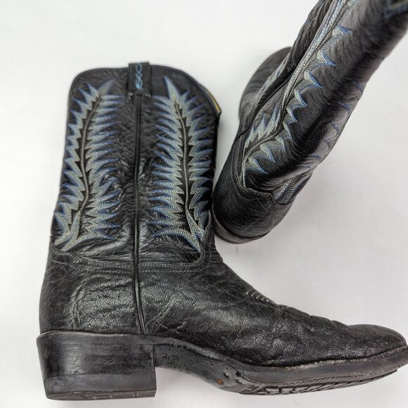 TONY LAMA Men\'s Sz 9D Black Elephant Leather Boots Lug Sole Style 8613 main image 5